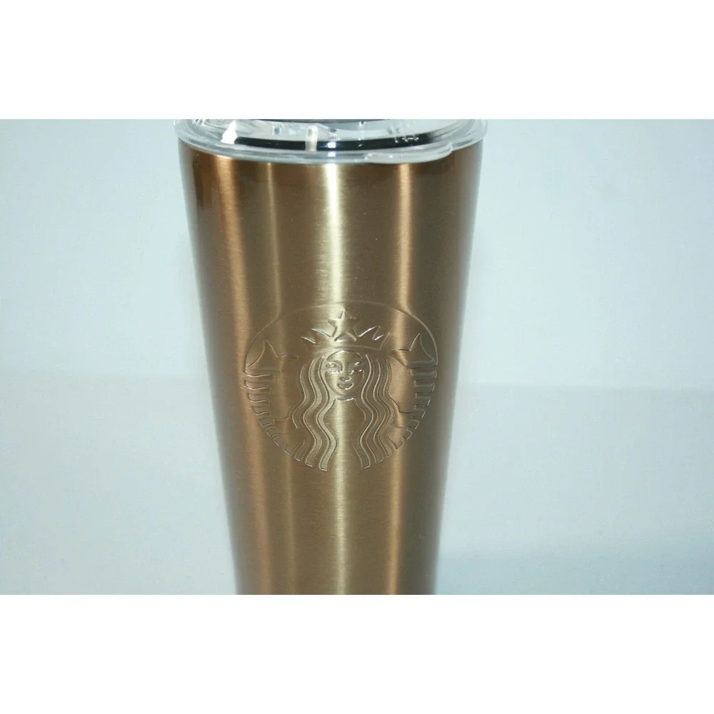 Starbucks Gold Stainless Steel Embossed Mermaid Logo 18‎ OZ Tumbler 2012 W/ Lid